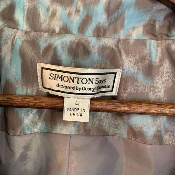Simonton Says by George Simonton, Blue/Brown Leapard Print Raincoat, Size L - Picture 6 of 9